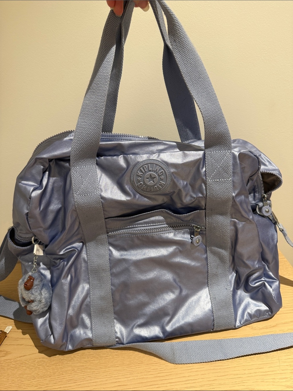 Kipling Metallic Gray blue Travel Tote Bag